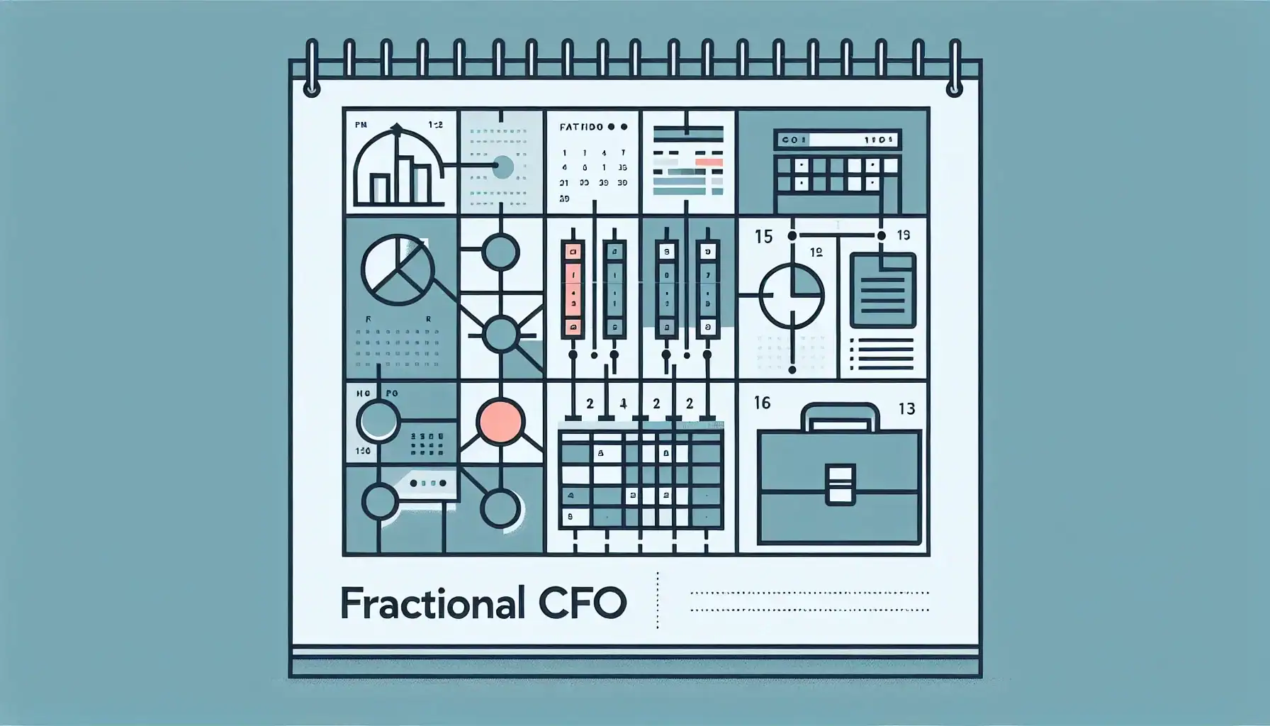 Business infographic showing fractional CFO concepts and financial data analysis.